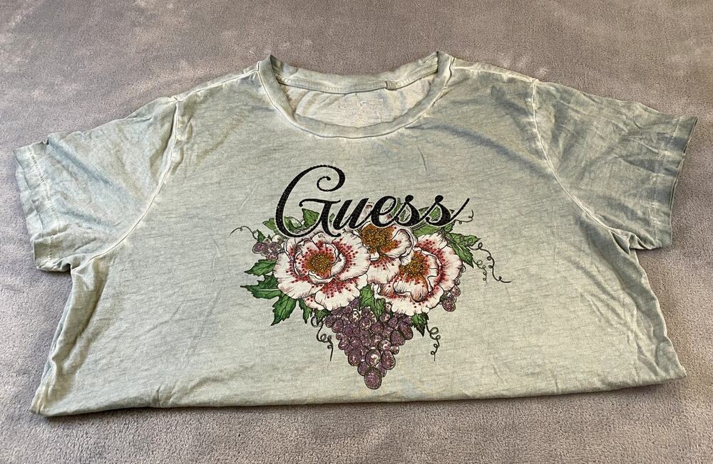 Guess Floral Logo Graphic Tee Washed Green